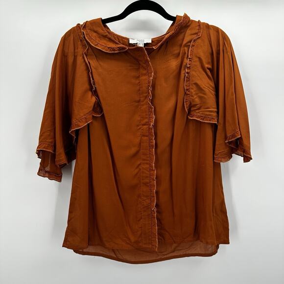 HOSS INTROPIA Top Womens US 6 Burnt Orange Ruffle Capsle Breathable Button - Picture 1 of 11